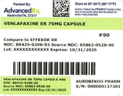 Label 3 (Venlafaxine Er 75mg 80425 0296 03)